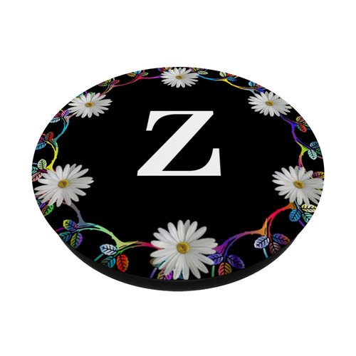 Cell Phone Pop Out Holder,Black White Daisy Flower Letter Z PopSockets PopGrip: Swappable Grip for Phones & Tablets