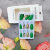 St Patrick's Day Press on Nails Medium Almond - WLGDLH Green Fake Nails Press Ons With Gold Ribbon Designs Fresh False Nails Full Cover Acrylic Nail Kit for Women Manicure 24 PCS