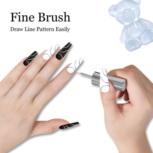 eodci Nail Art Liner Set 4 Pcs Black White Gold Silver Colors Paint Swirl Built Thin Brush in Bottle Soak off Led Lamp Gel Liner Nail Polish Manicure Set