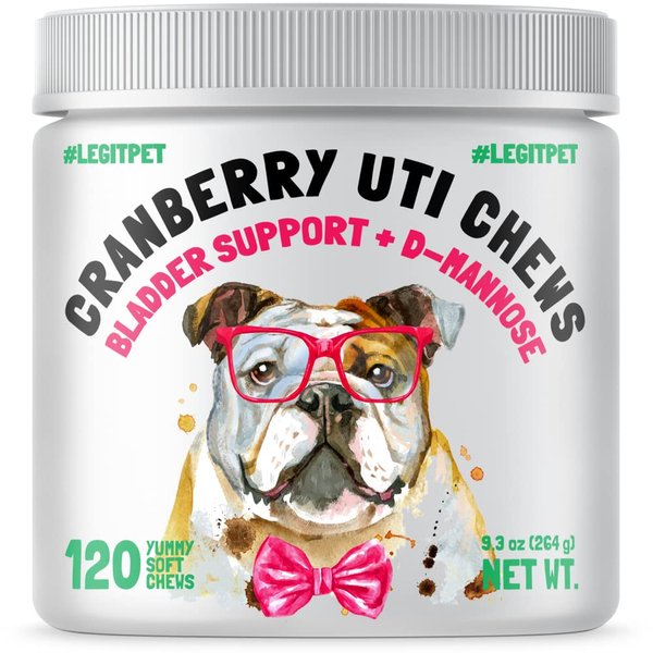 Cranberry UTI Chews for Dogs Bladder Suppot + D-Mannose Supports Kidney Urinary Tract and Bladder Health Natural Cranberry Wellness Supplement Immune System Booster Natural Pet Antioxidant 120 Chews