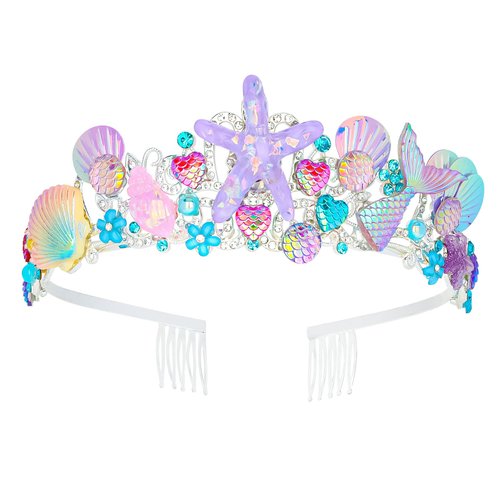 Casoty Mermaid Crown, Mermaid Party Decorations, Mermaid Party Supplies, Starfish Mermaid Tiara for Women Girls, Mermaid Hair Accessories for Birthday Halloween Costume Party
