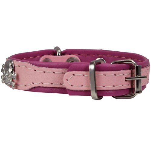 Real Leather Skull Studded Padded Dog Collar (6"-7.5" Neck; 1/2" Wide, Pink/Baby-Pink)