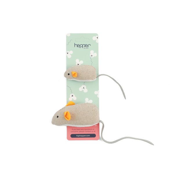 Hepper Catnip Mice Toy Set - Flax: Premium Catnip-Infused Mice Cat Toys for Endless Play, Multi-Textured Flax Fabric Ideal for Quiet Self-Play - 2 pcs Pet Toys for Cats for Kicking & Tossing