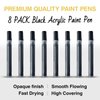 AKARUED Black Acrylic Paint Markers: 8 Pack Black Paint pen, Acrylic Black Paint Marker for Rock Painting, Stone, Wood, Glass, Metallic, Ceramic, Graffiti, Paper, Drawing, Water-Based Paint pens Sets