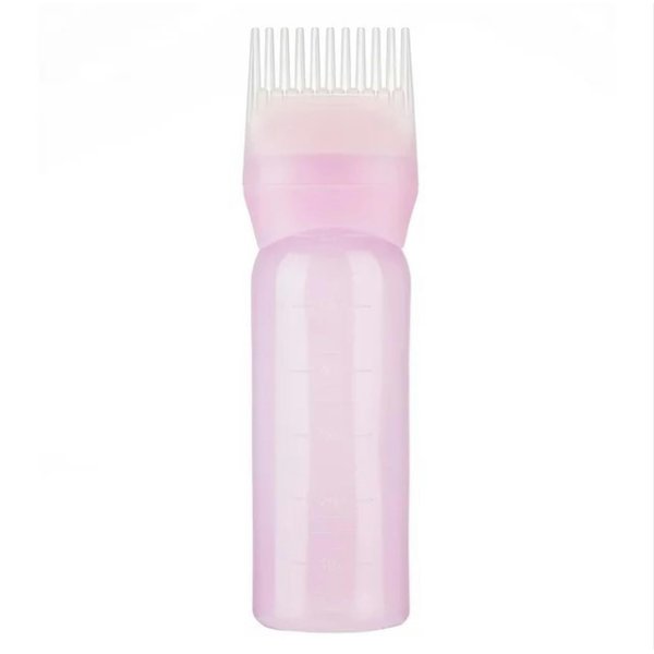 Junfamilee 1Pc Pink Root Comb Applicator Bottle, Nice and Professional 120ml Hair dye Bottle applicator with Graduated Scale Brush Root Comb applicator Bottle Comb die Hair, Hair Coloring Products