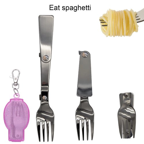 Acantha Foldable Fork and Spoon Set, Portable Folding Spoon and Fork Set with Two Plastic Storage Cases for Travel Camping Outdoors Picnic