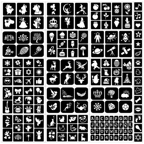 Temporary Tattoo Stencils, Eleanore's Diary Glitter Tattoo Templates for Kids Girls Face Body Art Tattooing, 16 sheets 167 Original Designs Removable Tattoo Stickers for Party Rainy Days Easter