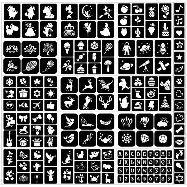 Temporary Tattoo Stencils, Eleanore's Diary Glitter Tattoo Templates for Kids Girls Face Body Art Tattooing, 16 sheets 167 Original Designs Removable Tattoo Stickers for Party Rainy Days Easter