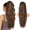 SEIKEA 26" Highlight Ponytail Extension，PT003 Eva Long Drawstring Ponytail Wavy Clip in Hair Extensions Ponytail Natural Soft Synthetic Hairpiece for Women Chocolate Brown with Blonde Highlights