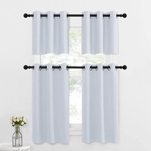 NICETOWN Kitchen Blackout Tiers Curtains Valances - Energy Efficient Kitchen Window Grommet Curtain Panels for Short Basement Windows for (2-Pack, W42 x L24 inches, Greyish White)