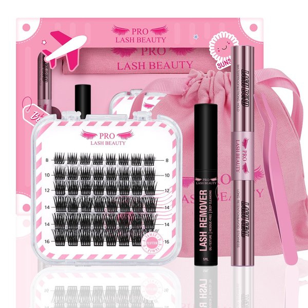 DIY Lash Extension Kit for Travel Lash Clusters Kit with 48 Pcs Lash Clusters Lash Bond and Seal Lash Remover Eyelash Applicator DIY Lash Travel Kit Convenient for Use Anywhere(Flutter Kit)