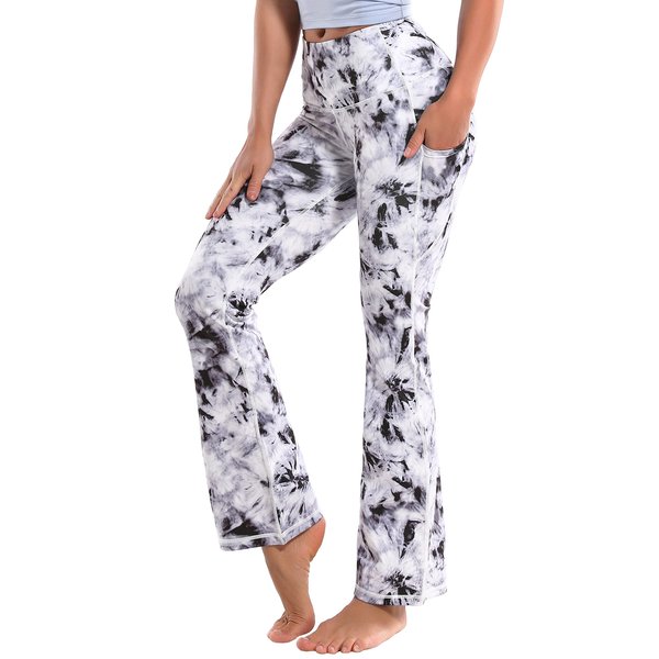 BUBBLELIME 29"/31"/33"/35" 4 Styles Women's High Waist Bootcut Yoga Pants - Side Pockets_Black Dandelion XL-33 Inseam