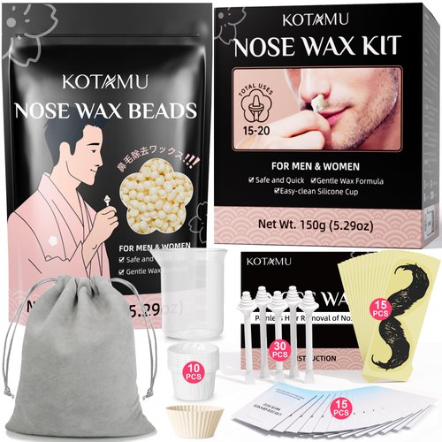 KOTAMU Nose Wax Kit Men, 150g Nose Hair Wax Kit with 95 Wax Accessories, 20-30 Uses, Painless & Easy at Home Nostril Waxing for Women Sensitive Skin Ear Hair Removal, Lasts up to 5 Weeks