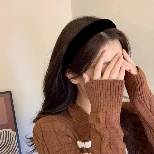 Black Padded Headbands Solid Thick Puffy Headband Soft Fall Chunky Headbands Wide Plain Turban Headband No Teeth Head Bands Hoops Headwear Barrette Styling Tools Accessories for Women Girls