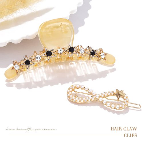 Fashey Hair Claw Clips Pearl Claw Clips Star Hair Clips Nonslip Crystal Hair Jaw Clips Hair Accessories for Women and Girls(Pack of 2)