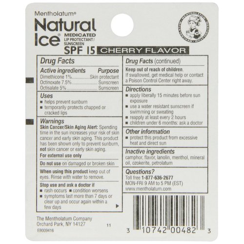 Mentholatum Natural Ice Lip Protectant SPF 15, Cherry Flavor, 0.16-Ounce Tubes (Case of 72)