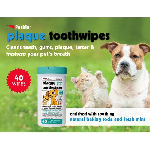 Petkin Cat and Dog Dental Wipes, 40 Wipes (Fresh Mint) - Natural Formula Cleans Teeth, Gums & Freshens Breath - for Daily Use - Convenient Dog Dental Care - 1 Pack of 40 Wipes