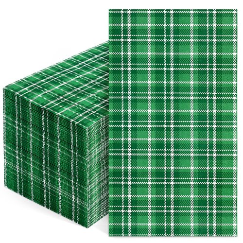 Homlouue 100 PCS Christmas Napkins, Plaid Napkins, Christmas Paper Napkins for Christmas Party St. Patrick's Day, Christmas Napkins Disposable for Decorate Home Dinner Christmas, Green Gingham Napkins