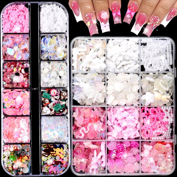 Umillars 460pcs 3D Resin Nail Art Charms with 950pcs Special Shape Nail Rhinestones Flatback Rhinestones Nail Art Slices Acrylic Hollow Beads Nail Art Sequins Mini Flowers for Nail Art Designs Craft