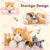 Muiteiur 4 Piece Cats Stuffed Animals, 15.7 inch Mom Plush Cat with 3 Kittens Stuffed in Zipper Pouch, Cute Yellow Mom and Baby Stuffed Cats for Kids Girls Boys Gift for Valentines Birthday