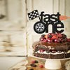 Fast One Cake Topper Racing 1st Birthday Cake Topper Glitter 1st Birthday cake topper for Boys Girls Racing Themed Car Birthday Decoration Party Supplies