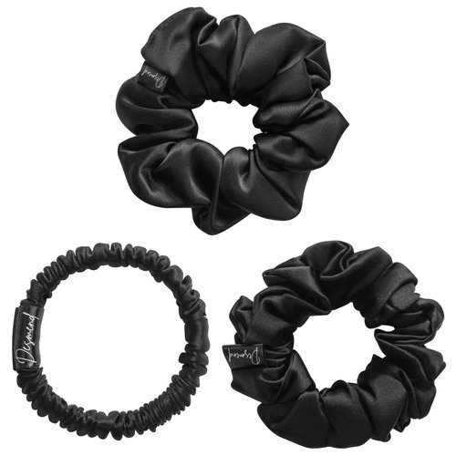 Desmend Hair Care Classic Scrunchies Silk Everyday Hair Ties Elastics No Damage Ponytail Holder Pack of 3 Black