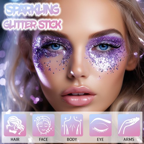 DAGEDA Body Glitter Stick, Mermaid Sequins Glitter Stick Face Body Sparkling Glitter, Chunky Holographic Hair Glitter, Durable Glitter Lips Nails Festival Rave Halloween Glitter Makeup, 06 Mermaid