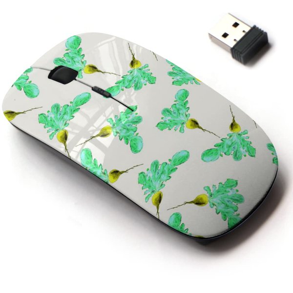 2.4G Wireless Mouse with Cute Pattern Design for All Laptops and Desktops with Nano Receiver - Watercolor Vegan Hand