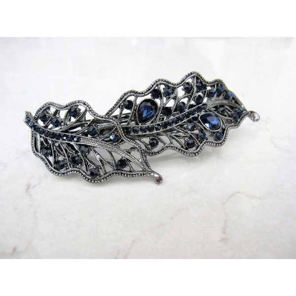 Generic Blue gray silver two leaf crystal hair clip barrette bridal hair clip