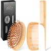 3PCS Bamboo Hair Brush Set, Wide-tooth and tail comb, Massaging Scalp, Detangling brush for Women, Men &Kids, Eco-friendly Natural Wooden for All Hair Types by Msnasit