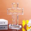YWHL 50th Wedding Anniversary Religious Cross Gifts for Parents, Laser Engraved Glass Standing Cross Keepsake for Couple, 50 Years of Marriage Cross Present