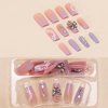 BABALAL Purple Press on Nails Long Square Fake Nails Butterfly Design Glue on Nails 3D Flower Charm Acrylic Nails 24Pcs Bling Squoval Luxury Full Cover False Nails
