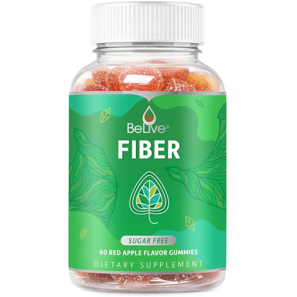 BeLive Fiber Gummies - Prebiotic Fiber Supplement with Chicory Root & Inulin for Digestive Support & Overall Gut Health I Vegan, Sugar Free Gummies for Adults & Children | 60 Ct - Apple Flavor