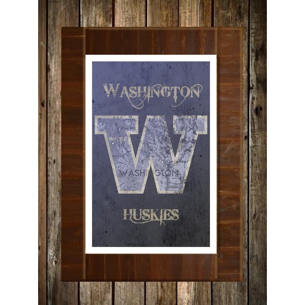 Washington Huskies Map Topographical Sports Print Art 11x17
