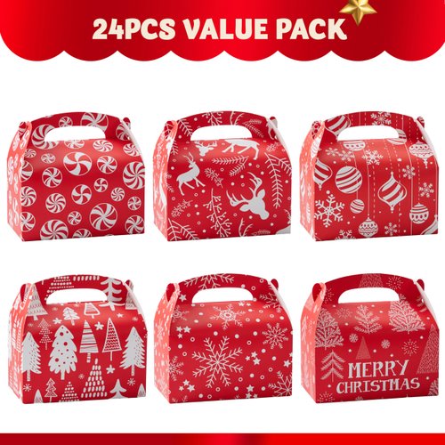 JOYIN 24 PCS 3D Christmas Treat Gift Wrap Boxes for Holiday Xmas Presents, Goodie Paper Boxes, Party Favor Supplies, Candy Treat Cardboard Cookie Wrapping Boxes