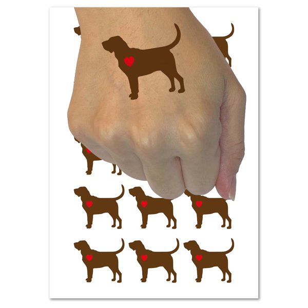 Bloodhound Dog with Heart Temporary Tattoo Water Resistant Fake Body Art Set Collection - 15 2" Tattoos (1 Sheet)