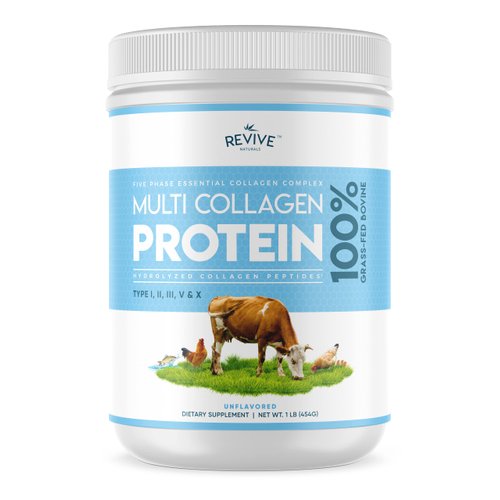 Revive Naturals Multi Collagen Hydrolyzed Protein Powder (16oz) - Types I, II, III, V & X - Grass Fed Bovine, Wild Caught Marine, Free Roaming Chicken & Eggshell Collagen Peptides,