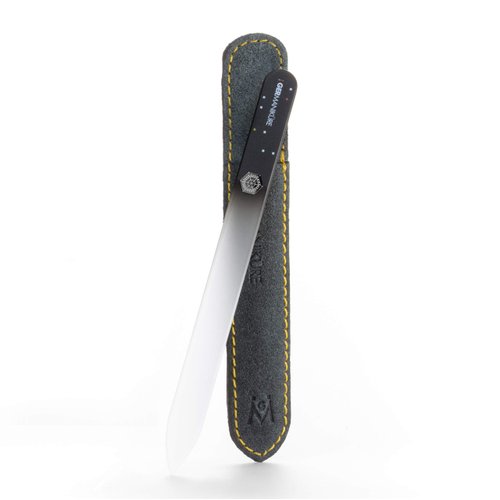 GERMANIKURE Czech Crystal Glass Nail File in Suede Leather Case, Original Black Branded, Professional Manicure & Pedicure Products for Easy Shaping of Natural Nails
