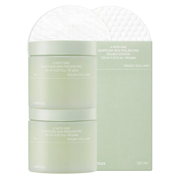 celimax Ji.Woo.Gae Heartleaf BHA Peeling Pad Double Edition | with Heartleaf Extracts, Exfoliating Toner Pads, Facial Peels, Hydrating, For Troubled Skin & Breakouts, Mother's Day Gift (60pads*2)