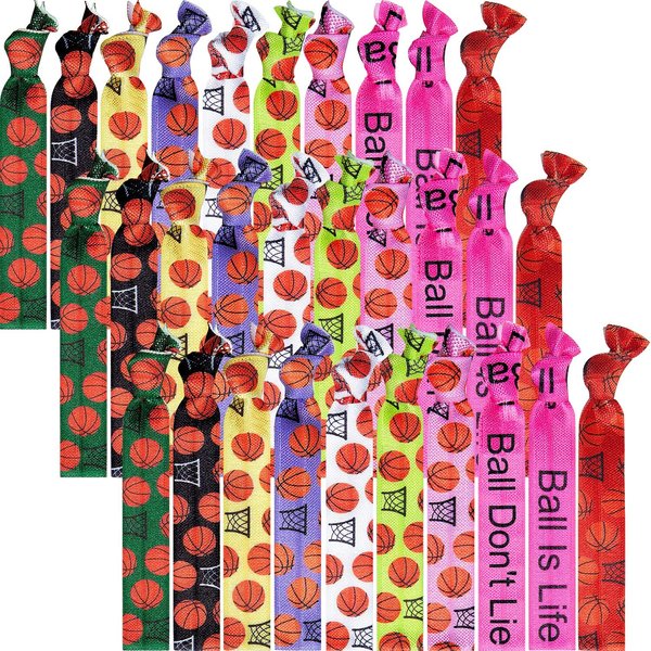 30 Pieces Basketball Hair Accessories Basketball Hair Ties Elastics Ribbon Ties Sports Ponytail Holders No Crease Hair Bands Gifts for Girls Women Team Player