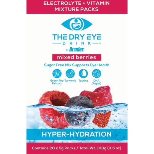 The Dry Eye Drink l Ultimate Hydration for Dry Eyes l Sugar-Free Electrolyte Powder Packets l Blended with Vitamins, Green Tea, Turmeric, Taurine, and DHA l 5g x 20 Packets (Mixed Berry)