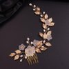 Rumtock Gold Leaves Flower Hair Comb for Wedding Brides Handamade Hair Piece with Pearl Beads Banquet Prom (Gold)
