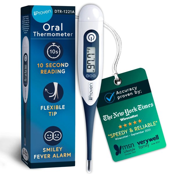 IPROVEN® Rectal and Oral Digital Thermometer for The Whole Family, FSA HSA Eligible, Measures in 10 Seconds, with Flexible Tip, Fever Alarm, Hardcase