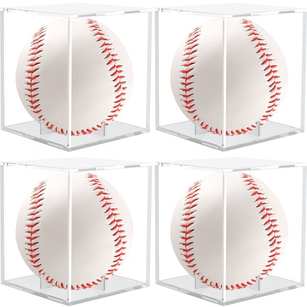 Anwenk Baseball Display Case 4Pack, Baseball Holder Case UV Protected Acrylic Cube Square Clear Official Baseball Autograph Display Case Memorabilia Display Box for Official Size Baseball