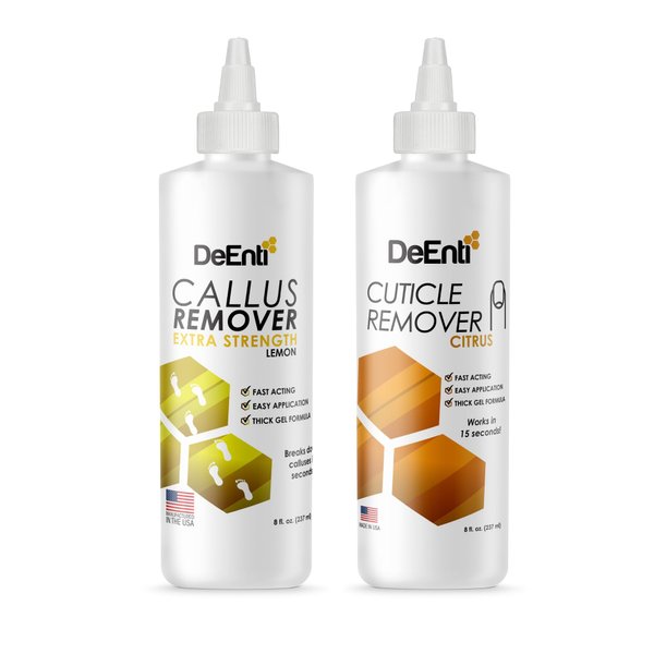 DeEnti Nail Care Set - Lemon Scented Callus Remover & Citrus Cuticle Remover - Professional Quality Nail Care Kit, Salon Grade 8oz Bottles, Home Manicure and Pedicure Kit