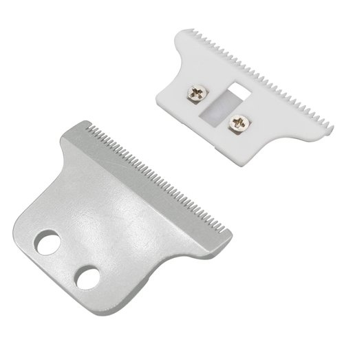 Professional T Wide Replacement Blades Set #2215 for Wahl Hair Trimmers 8081, Assembled 1 Fixed Carbon Steel Blade with 1 Ceramic Moving Blade, Compatible with Wahl 5 Star Detailer(Silver)