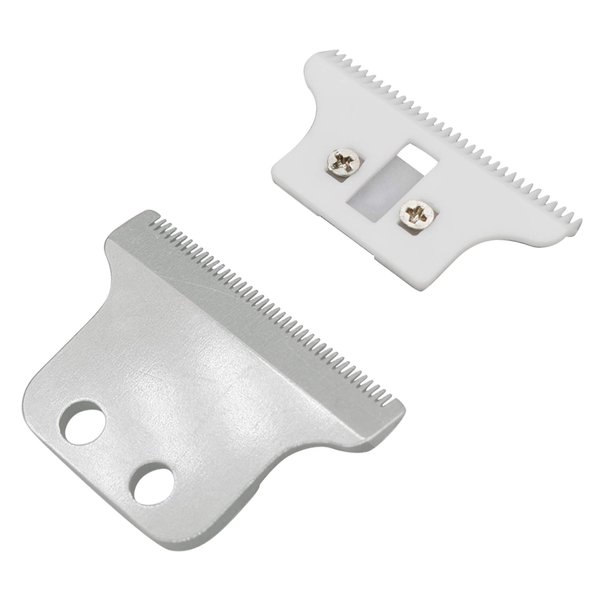 Professional T Wide Replacement Blades Set #2215 for Wahl Hair Trimmers 8081, Assembled 1 Fixed Carbon Steel Blade with 1 Ceramic Moving Blade, Compatible with Wahl 5 Star Detailer(Silver)