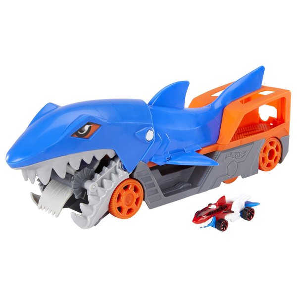 Hot Wheels Toy Car Playset, Shark Chomp Transporter & 1:64 Scale Car, Connects to Track & Stores 5 Scale Vehicles