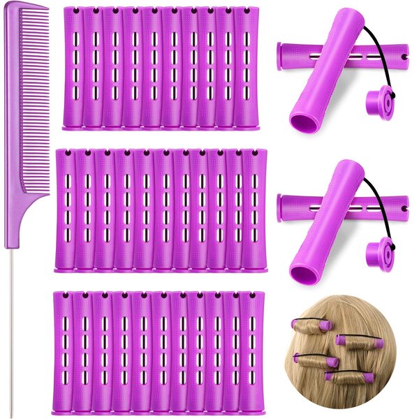 36 Pieces Cold Wave Rod Hair Perm Rods Hair Rollers Perming Rods Curlers with Steel Rat Tail Comb for Hairdressing Styling(Purple, 0.75 Inch)