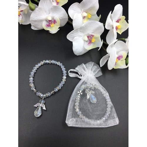 12 PCS Crystal Angel Charm Bracelet Clear With Organza Bag - Baptism Favor/Christening Favor/Recuerdos de Bautizo/Quinceanera/Baby Shower